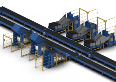 conveyor belt system with multiple feeding dumpers